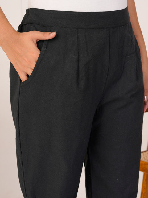 Disha Black Cotton Trouser Pant