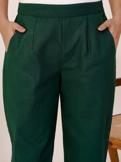 Navya Bottle Green Cotton Trouser Pant