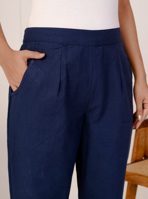 Navya Navy Blue Cotton Trouser Pant