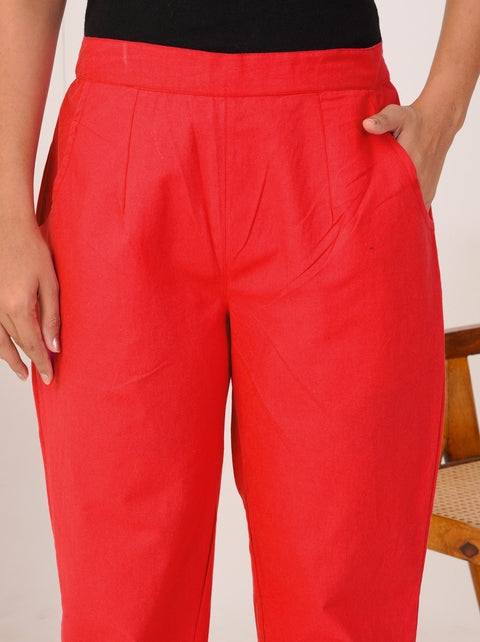 Disha Red Cotton Trouser Pant