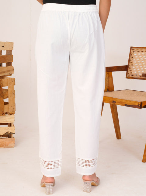 Navya White Cotton Trouser Pant