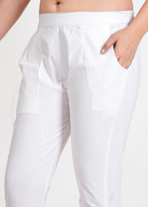 Women's White Cotton Trouser Pant