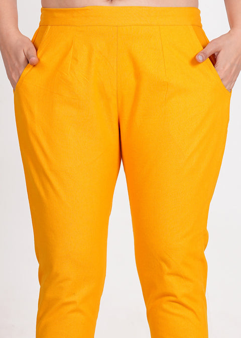 Women's Mustard Cotton Trouser Pant