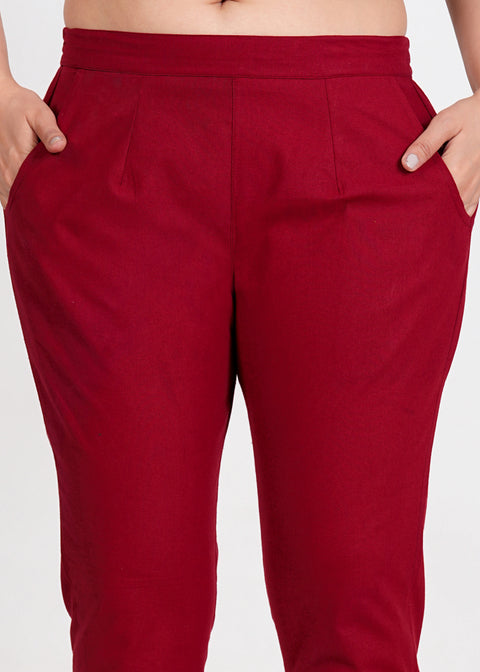Women's Maroon Cotton Trouser Pant - Regular Fit for Office, School, and Casual Wear