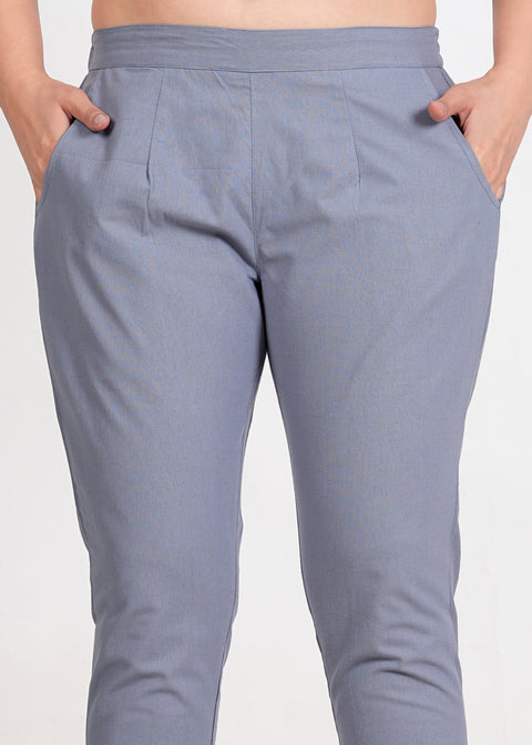 Women's Slate Grey Cotton Trouser Pant