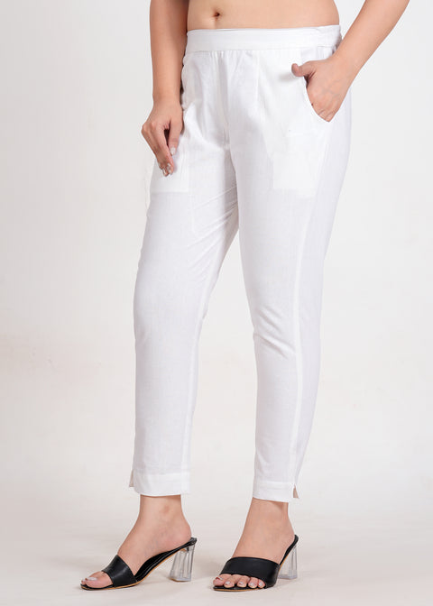 Women's White Cotton Trouser Pant