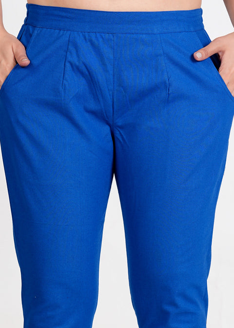 Women's Royal Blue Cotton Trouser Pant