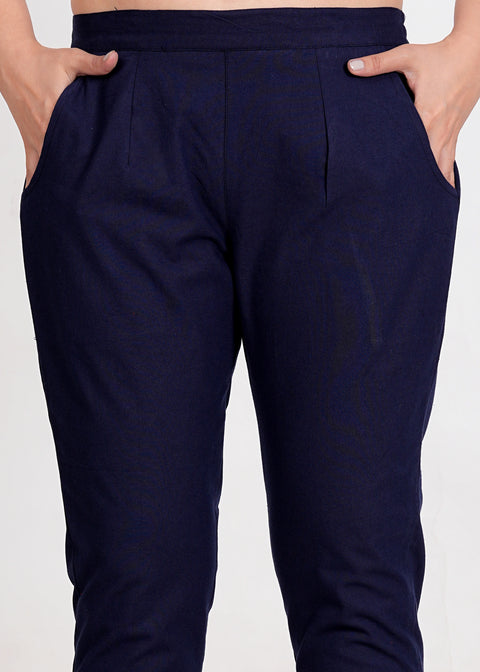 Women's Navy Blue Cotton Trouser Pant