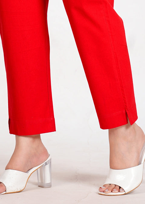 Women's Red Cotton Trouser Pant