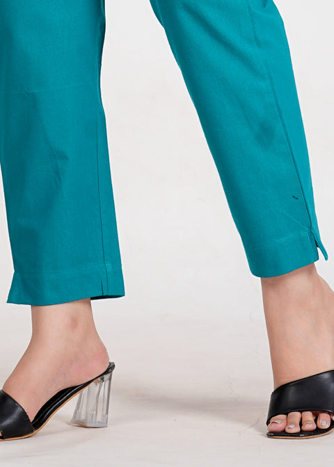 Women's Dark Turquoise Cotton Trouser Pant