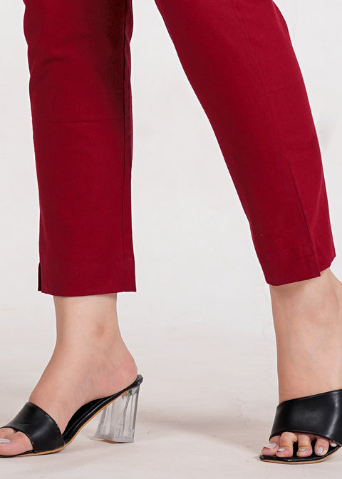 Women's Maroon Cotton Trouser Pant