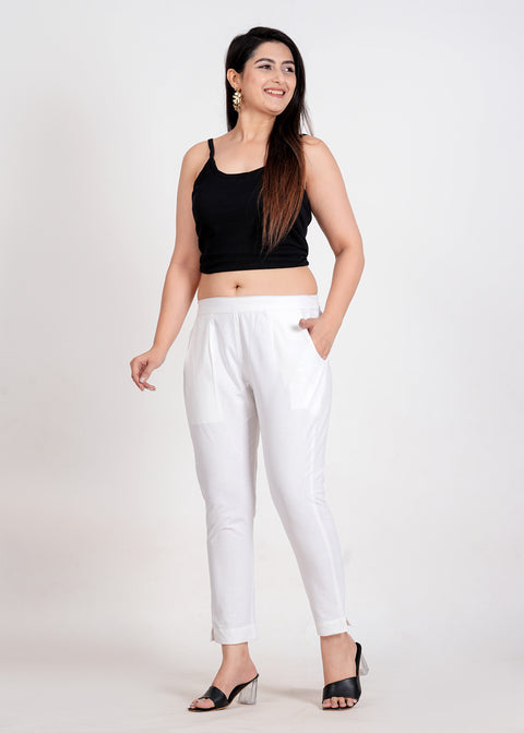 Women's White Cotton Trouser Pant