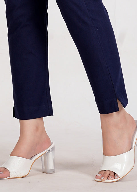 Women's Navy Blue Cotton Trouser Pant
