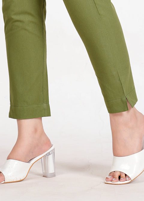 Women's Pista Green Cotton Trouser Pant