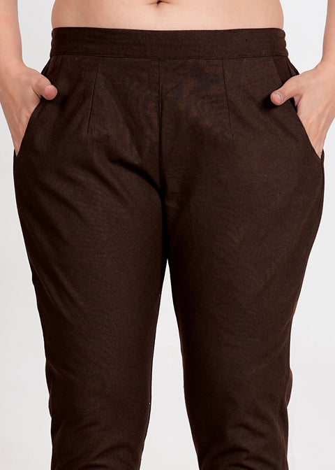 Women's Dark Chocolate Cotton Trouser Pant