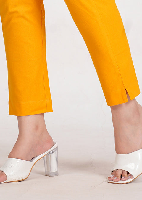 Women's Mustard Cotton Trouser Pant