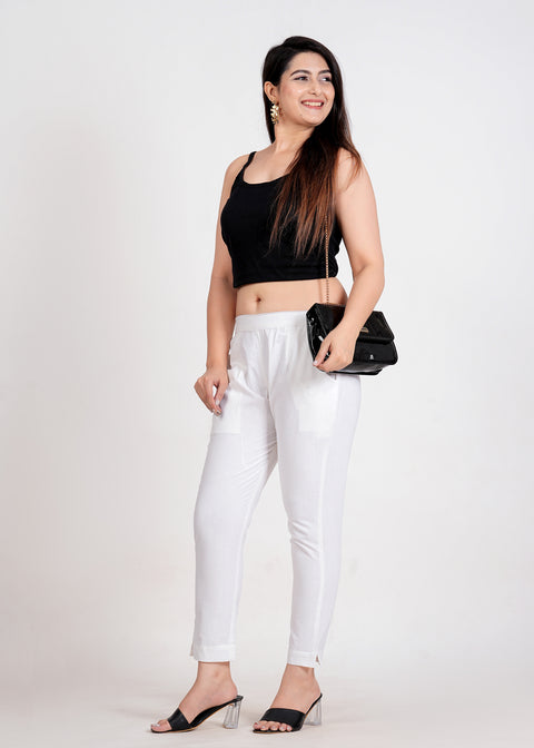 Women's White Cotton Trouser Pant