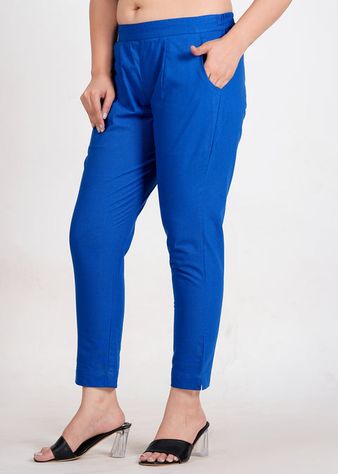 Women's Royal Blue Cotton Trouser Pant