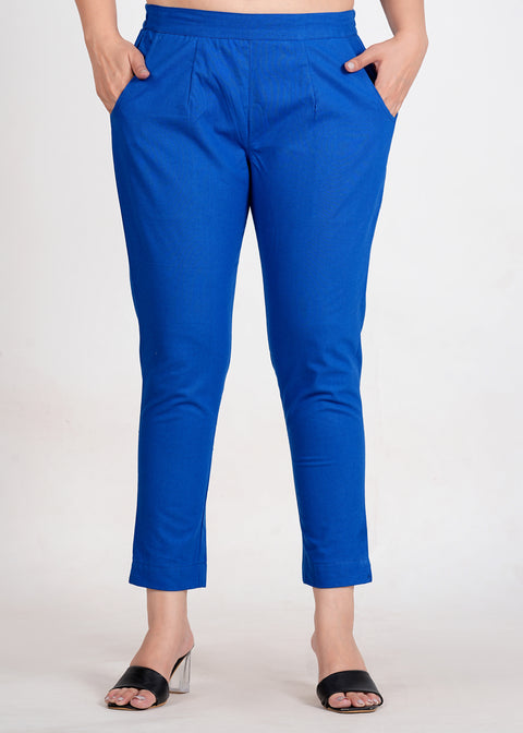 Women's Royal Blue Cotton Trouser Pant