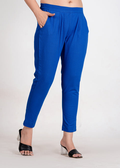 Women's Royal Blue Cotton Trouser Pant