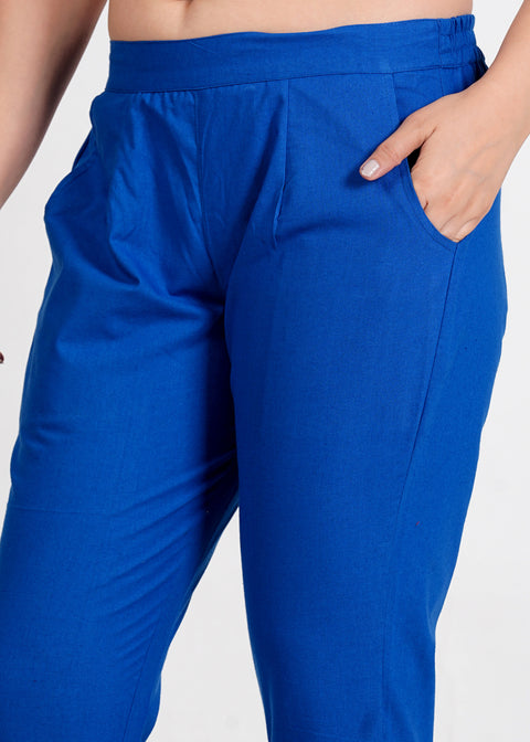 Women's Royal Blue Cotton Trouser Pant