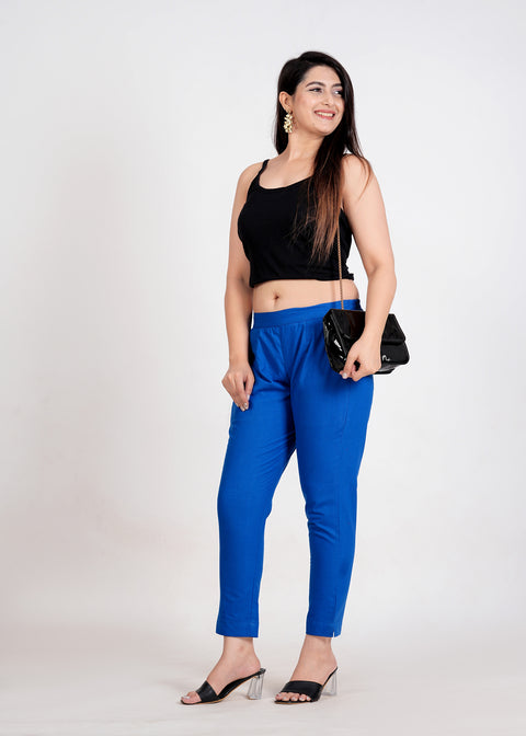 Women's Royal Blue Cotton Trouser Pant
