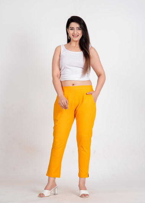 Women's Mustard Cotton Trouser Pant