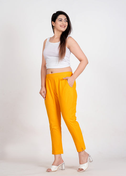 Women's Mustard Cotton Trouser Pant