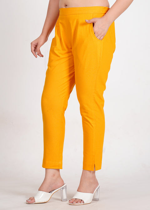 Women's Mustard Cotton Trouser Pant