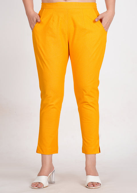 Women's Mustard Cotton Trouser Pant