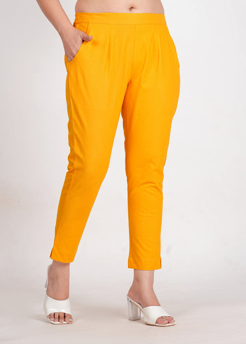 Women's Mustard Cotton Trouser Pant