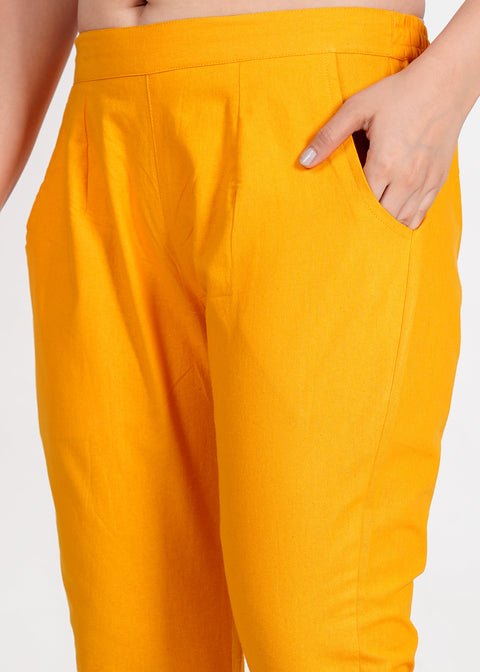 Women's Mustard Cotton Trouser Pant