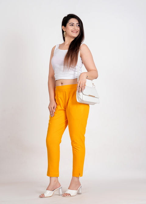 Women's Mustard Cotton Trouser Pant