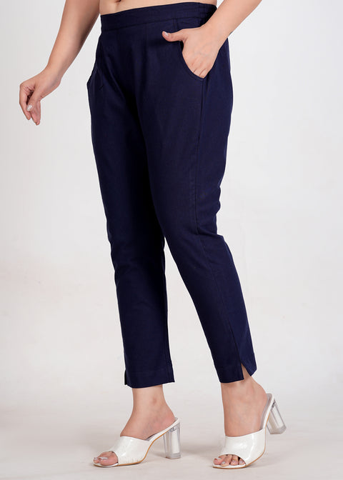 Women's Navy Blue Cotton Trouser Pant