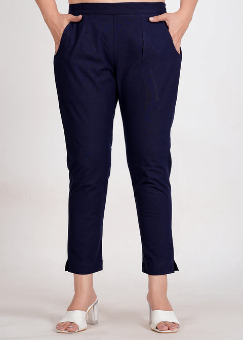 Women's Navy Blue Cotton Trouser Pant