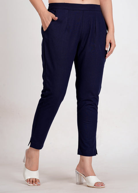 Women's Navy Blue Cotton Trouser Pant