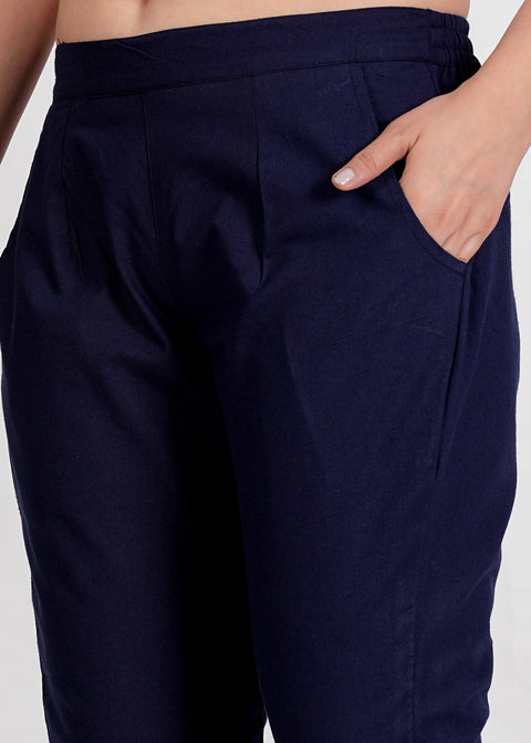 Women's Navy Blue Cotton Trouser Pant