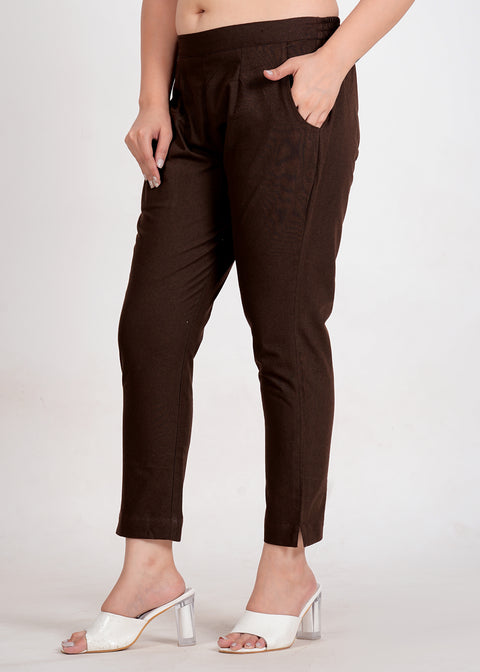 Women's Dark Chocolate Cotton Trouser Pant