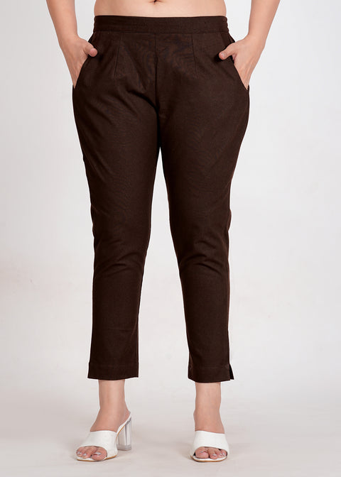 Women's Dark Chocolate Cotton Trouser Pant