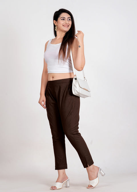 Women's Dark Chocolate Cotton Trouser Pant