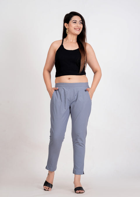 Women's Slate Grey Cotton Trouser Pant