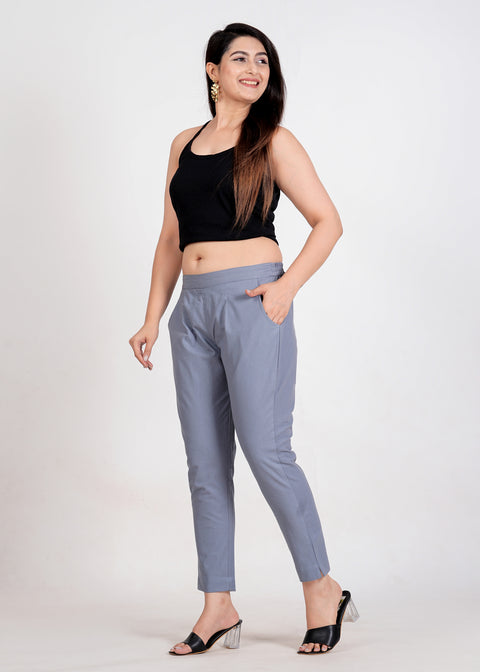 Women's Slate Grey Cotton Trouser Pant
