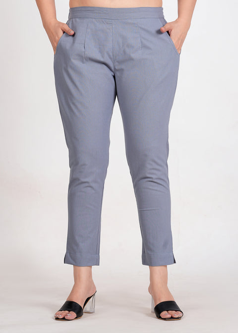 Women's Slate Grey Cotton Trouser Pant