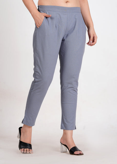 Women's Slate Grey Cotton Trouser Pant