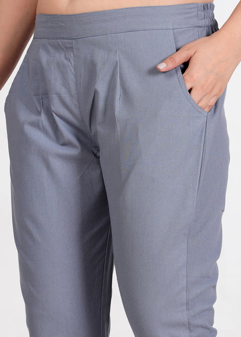 Women's Slate Grey Cotton Trouser Pant