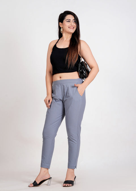 Women's Slate Grey Cotton Trouser Pant