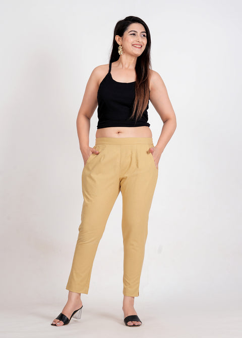 Women's Camel Cotton Trouser Pant