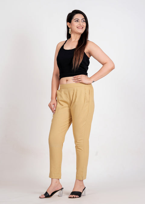 Women's Camel Cotton Trouser Pant