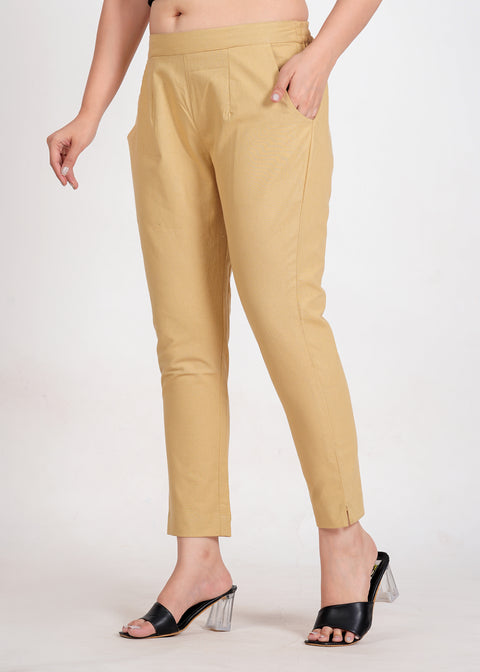 Women's Camel Cotton Trouser Pant