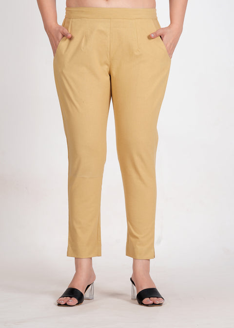 Women's Camel Cotton Trouser Pant